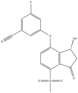 CAS No. 2738675-96-0, Benzonitrile, 3-[[(3R)-2,3-dihydro-3-hydroxy-7-(methylsulfonyl)-1-oxo-1H-inden-4-yl]oxy]-5-fluoro-
