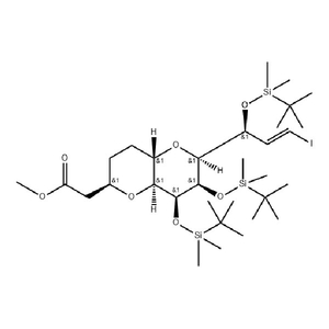 CAS No.157322-83-3, methyl 2-（(2R,4aS,6S,7R.8S,8aS)-7 ,8-bis((tert-butyldimethylsilyl)oxy)-6-(-,E)-((tert-butyldimethyIsilyl)oxy)-3-iodallyI)octahydropyrano[3,2-b]pyran- 2 yl)acetate