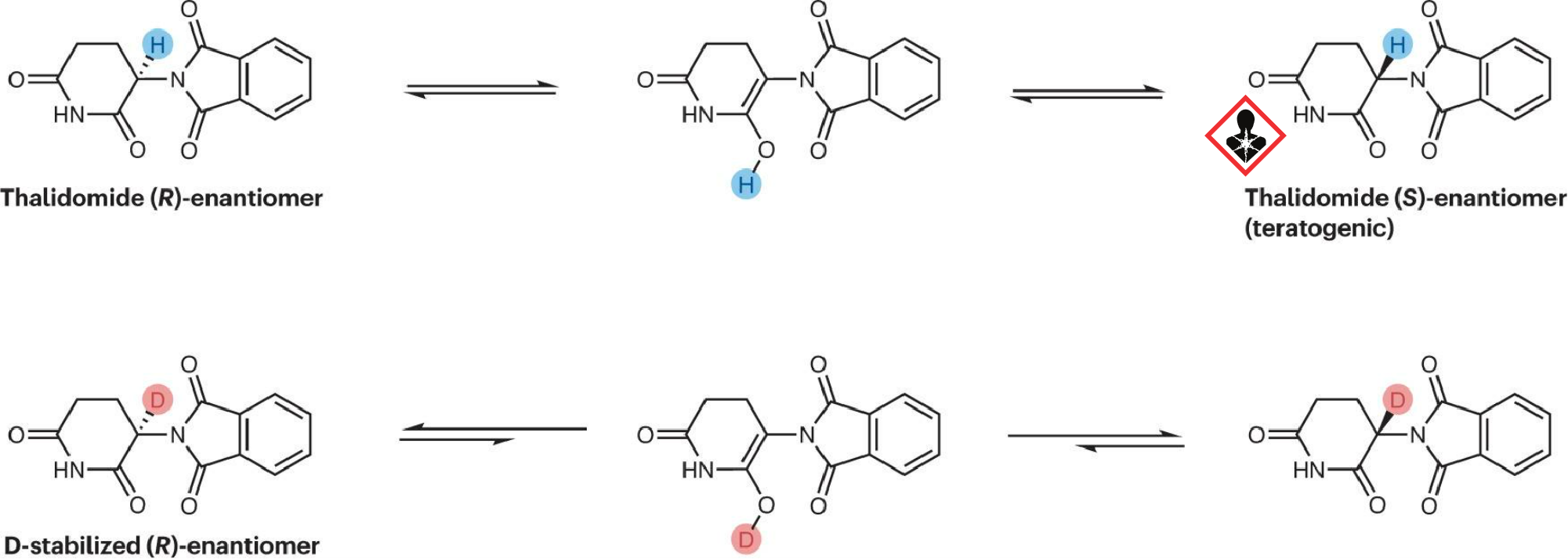 deuteration in thalidomide - how deuteration statilizes the safter isomer